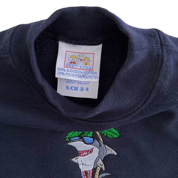Vintage Puerto Vallarta Small Kids Sweatshirt Cool Shark Crewneck Navy Blue‎ NEW - Picture 8 of 9